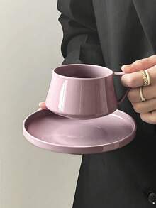 1个简约高端Morandi咖啡杯，高端陶瓷马克杯配碟，优雅下午茶杯碟套装，早餐牛奶杯 - 彩色 - 查看 7