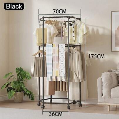 Coat Racks,Clothes Drying Rack With Wheels, Space-Saving Clothesline For Home,Sturdy Metal Construction,For Balcony, Living Room