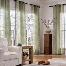 Vorhänge mit Ösen Gardinenschals 2er Set Vorhänge Wohnzimmer modern Schlafzimmer,Curtains Living Room Ösenschal Voile Gardinen Gardine lichtdurchlässig Vorhang Leinenoptik Weiß - Pastellgrün - Übersicht 7