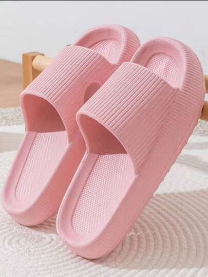 Summer New Arrival Fashion Versatile Solid Color Vertical Stripe Single Hole Thick Soft Comfortable EVA Non-Slip Anti-Odor Antibacterial Protective Household Bathroom Outdoor Wear Men Slippers [For Wide Feet, It Is Recommended To Purchase Plus Size For Better Fit]