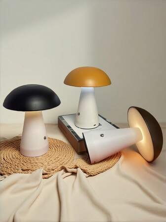 1pc Metal Material, LED Touch 3-Color Dimmable Desk Decor Lamp, USB Rechargeable With Power Switch Base, Mushroom Night Light In Orange/Black/Coffee, Suitable For Desk, Office, Bedside, Sofa, Dining Table, Bar, Outdoor Camping, Bookshelf, Wine Cabinet, Holiday Gift