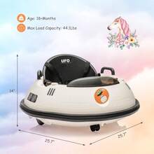 Ride On Bumper Car, 12V Electric Toddlers Car With Remote Control, Safety Belt, Music, Flashing Lights, 360 Degree Spin, Bumper Car For Toddlers,Kids - White - View 3