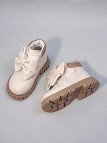 Toddler Girls Autumn/Winter New Ankle Boots, Low-Top Children Boots, Casual Thick Sole Little Girl Cute Bow Leather Boots