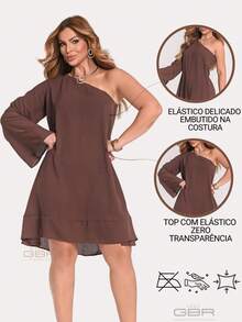 Women's Asymmetrical One-Shoulder Sleeveless Dress, Comfortable, Casual, Premium - 鏽棕色 - 查看 2