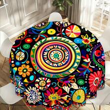 1pc Bohemian Colorful Floral Round Tablecloth, Art Style Dining Table Decor Cloth, Polyester Round Tablecloth. Suitable For Home Living Room, Dining Room, Kitchen, Party And Patio, Indoor And Outdoor Use, Easy To Wash And Clean. - Multicolor - View 10