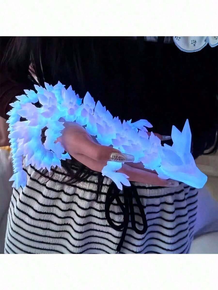 3D Printed Luminous Crystal Dragon Chinese Dragon Egg Creative Figurine Toy, Full Articulation Luminous Decor ,1pc 3D Printed Glow-In-The-Dark Dragon Crystal Dragon Ornament Figurine With Movable Joints, Chinese Dragon Toy - 彩色 - 查看 1