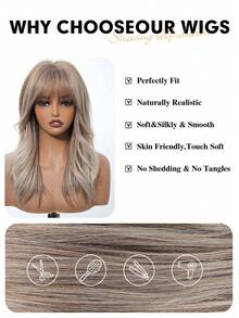 18 Inch Elegant Gray Long Curly Wig With Highlights And Bangs - Dark Roots To Light Ends, Synthetic Fiber Wig, Suitable For Women For Daily, Party, Holiday, Travel, Halloween, Christmas, New Year, Carnival, Music Festival, Cosplay And Other Occasions, Ideal Gift For Girls, Summer Graduation, Ready-Made Gift, Halloween And Christmas Gifts - 挑染棕色 - 查看 7