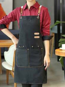 1pc Canvas Waterproof Dining Apron With Pockets, Perfect For Coffee Bars, Restaurants, Milk Tea Shop Flower Shop Coffee Baker Waterproof Waist Overalls For Women