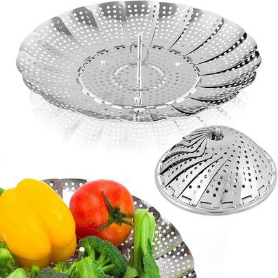 Vegetable Steamer Basket, Premium Stainless Steel Veggie Steamer Basket - Folding Expandable Steamers To Fits Various Size Pot Small  (5.5" To 9.2")