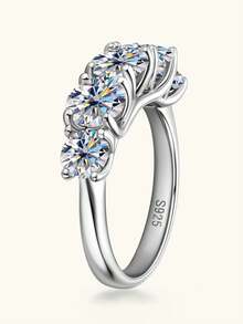 XUJIA 1pc 5-Stone Ring, Women's Round Cut Moissanite Engagement Ring, 925 Sterling Silver, D-E Color, VVS1 Clarity, 6.5mm, 6mm And 5mm Moissanite, Anniversary Wedding Band, Jewelry Gift - Silver - View 9