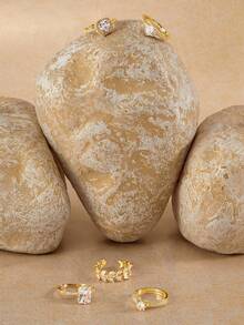 Opalesca 5 件套奢华几何水钻戒指套装优雅女士婚礼派对戒指 - 金黃色 - 查看 4