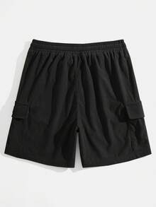 Bermudas de hombre de estilo casual, con bolsillos múltiples, diseño con parche y cordón, para uso diario, estilo callejero, nueva llegada de verano, estilo de los 2000 - Negro - Ver 4