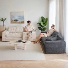 MAXYOYO Convertible Sofa Bed,Pull-Out Double Sofa Bed,2-In-1 Folding Sofa Bed Filled With High-Density Sponge,Folding Floor Sofa With Pillows,Suitable For Living Room,Bedroom,Study - 3 Seater-Beige - 查看 7