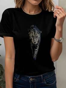 Damen Lässig Kurzarm Rundhals T-Shirt