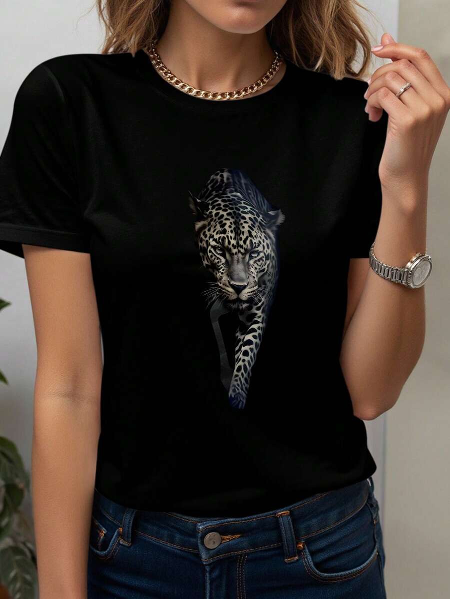 Damen Lässig Kurzarm Rundhals T-Shirt