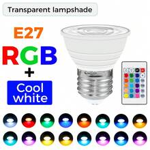 RGB智能灯泡，带遥控器，可调光LED，220V/110V，室内E27/E26灯头，彩色变色嵌入式吸顶灯/吊灯灯泡，E14灯头，客厅卧室背光灯，亮度可调，多色氛围灯，GU10灯头，嘉年华聚光灯，4种动态模式，GU5.3灯头，音乐节、KTV、派对、酒吧，MR16灯头，电竞节，15色氛围装饰照明（RGB暖白光）/（RGB冷白光），透明/乳白色灯罩 - RGB LED Bulb with Remote-Dimmable - 查看 19
