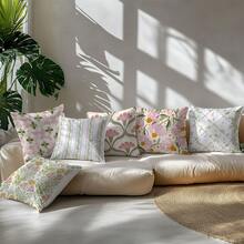 6pcs Minimalist Geometric Floral Decorative Pillow Covers, Single-Sided Printed Velvet, 45*45/50*50/40*40CM Cushion Covers Suitable For Modern Sofa Living Room Decor, Gift, Party Decoration - Multicolor-6PC - View 7