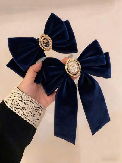 2pcs Navy Blue Extra Large Bow Hair Clips, Women's Bow Hair Barrettes, Oversized Hair Bows, Hair Accessories Gift, Christmas Decor, Claw Clips, Hair Clips, Head Accesssories