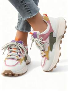 Women's Fashionable Skateboard Shoes, Macaron Color Stylish Sneakers, Women's Casual Sports Shoes, Campus Style Skateboard Shoes, Cute & Playful Sports Shoes, Women's White Sneakers, Pink Sports Shoes, Casual Skateboard Shoes, Women's Sports Shoes, Running Shoes, Unisex Skateboard Shoes - Hot Pink - View 2