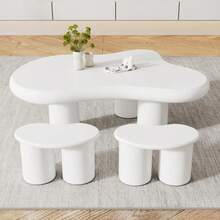 Unregelmäßige Bank, 2 Small Hocker, 16*42*24,5cm, Unregelmäßiger Couchtisch Bank - White - View 9