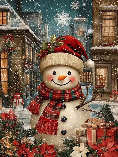 1pc DIY Diamond Painting - Landscape, Snowy Scene, Snowman, Christmas, Home Decor, Full Drill, 11.8*15.7in/30*40cm