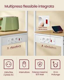 VASAGLE Scaffale da Cucina con Presa Elettrica, Bar Caffè a 4 Ripiani con Uno Regolabile, Supporto per Microonde, Porta Carta da Cucina, 40 x 60 x 140 cm, Rovere Dorato e Bianco Nuvola - Quercia dorata - Visualizzare 2