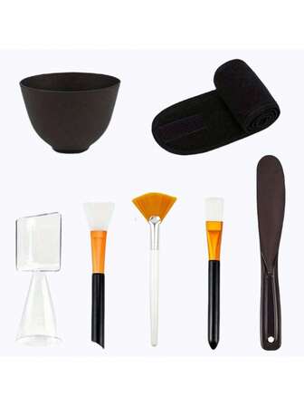 7pcs Silicone Mask Mixing Bowl Set, Microwave DIY Facial Mud Bowl With Bowl Brush, Stick, Spatula, Measuring Cup, Beauty Tools, Suitable For Home Salon Skincare