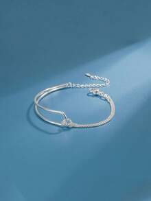 1入簡約款雙層不對稱鏈結扣手鍊,附帶時尚涼感 - 復古銀色 - 查看 6