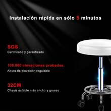 高さ調節可能なPUレザーローリングスツール - キャスター付きラウンドスイベルクッションスツール - ホワイト - チェックする 8