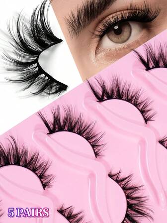 MAGEFY 5 pares de pestañas postizas de ojo de gato de aspecto natural con diseño cruzado, pestañas postizas naturales y difuminadas, extensión de pestañas de maquillaje, pestañas postizas de ojo de zorro 3D, de aspecto natural, suaves y rizadas, extensión de pestañas, pestañas dramáticas