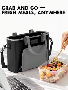 Meoky Insulated Lunch Bag, Large Capacity Adult Lunch Bag With Shoulder Strap And External Storage Compartment, Durable And Lightweight, Ideal For Work, School And Dining Out - Black - View 2