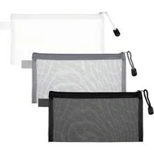 3 piezas Estuche de lápices de malla transparente de gran capacidad, bolsa de almacenamiento de nailon con cremallera, útiles de oficina y escolares