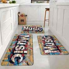 1PC Floor--Graffiti Music Theme Area Rug, Non-Slip Washable Floor Living Room Bedroom, Home Decorative Carpet With Colorful Art Design--MatSoft, Comfortable And Easy To Clean, Suitable Hallway Bathroom, Bedroom, Kitchen, Porch, Laundry Room, RV Outdoor Decoration Holiday Decoration Three Sizes Available Halloween Door Decor Fall Decorations Home - 黑色 - 查看 3