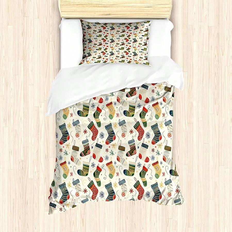 Winter Duvet Cover Set, Merry Theme Delicate Snowflakes, Vintage Holiday Pattern, 3 Piece Bedding Set With 2 Pillow Shams, Size, Teal White - 深珊瑚色 青色 藍灰色 - 查看 1