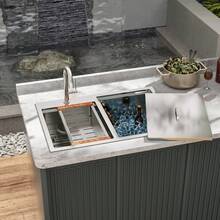 Outdoor Double Bowl Drop-In Stainless Steel Sink With Workstation - Silver - View 3