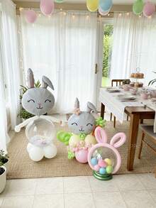 45pcs/Set Easter Theme Party Rabbit Shaped Decorative Balloons, Cute Lop-Eared Rabbit Balloons, 3 Styles, 18-Inch Clear Bubble Balloons, Suitable For Easter Balloon Arch Decoration, Easter Balloon Wreath Decor - Multicolor - View 5