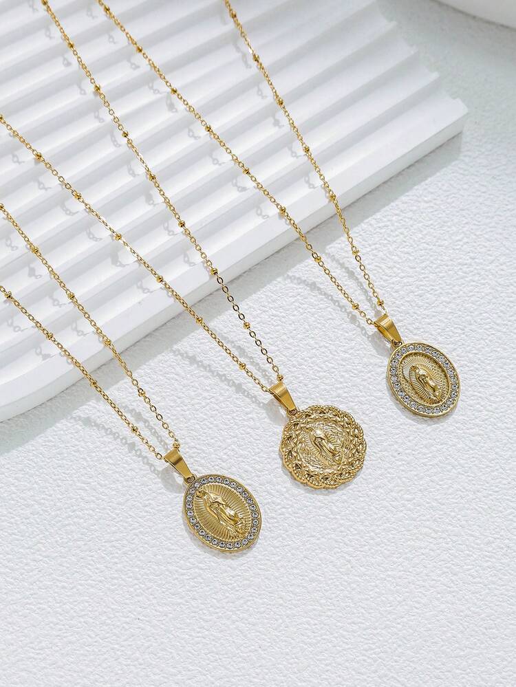 Mazuer 1件18K镀金优雅西式复古锆石宗教吊坠项链，时尚女士珠宝，圣诞节、家居装饰、派对礼物 - 金色 - 查看 2