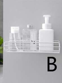 1pc Shower Caddy Shelf, Bathroom Shower Rack, Stainless Steel Suction Cup Toilet Rack, Toilet Organizer Rack Bathroom Accessories - White - View 7