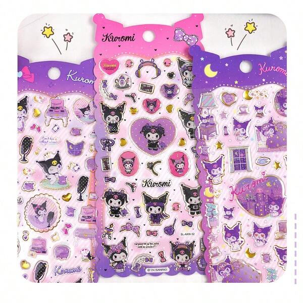 Pegatinas de diseño 3D con efecto de bronce de 4 diferentes personajes de Sanrio: Kuromi, KT Cat, Melody y Cinnamon Dog. Pegatinas de cristal artesanales DIY decorativas y geniales para niñas, Phnom Penh