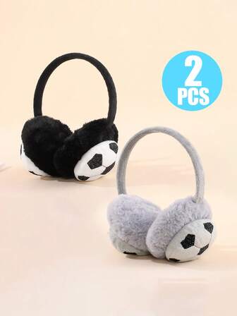 2 Adet/Takım Çocuklar İçin Peluş Futbol Kulaklıkları, Kayak, Bisiklet Gibi Açık Hava Sporları İçin Sıcak Koruma, Şık İşlemeli Tasarım