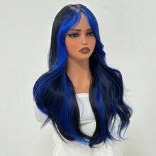 TendenciaPeluca Rizada Larga Con Mechas Azul Marino/negras Y FlecoCalidad premium - 1 - Ver 5