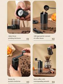 1pc Portable Manual Coffee Bean Grinder With Transparent View, Large Capacity Hopper, Home & Dorm Use Hand Crank Coffee Mill