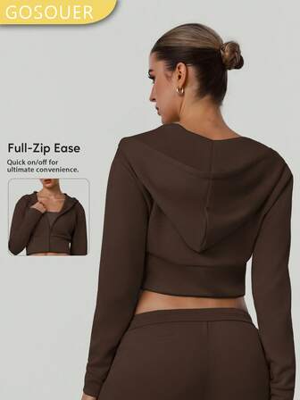 GOSOUER เสื้อแจ็คเก็ตฮู้ดซิปอัพทรงสลิมฟิตลำลองสำหรับผู้หญิง เสื้อแจ็คเก็ตกีฬาขาสั้นสำหรับวิ่งและปีนเขากลางแจ้งสำหรับฤดูใบไม้ผลิ/ใบไม้ร่วง