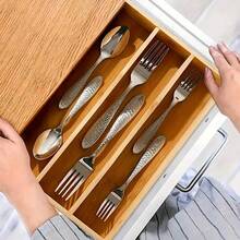 1 Set Of 3 Compartment Bamboo Kitchen Knife Box Drawer Divider, Chopstick Storage Box, Cutlery Organizer Tray, Kitchen Drawer Storage Box For Forks Spoons Knives, Household Kitchen Supplies Storage Box