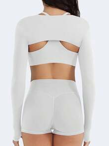 Women Crop Top Long Sleeve Bolero Open Front Workout Cropped Shirts Sports Shrug - 白色 - 查看 5