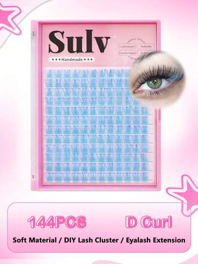 Sulv 144pcs Blue Lash Clusters Colorful Dyed Purple Eyelash Tips False Eyelashes 12mm,14mm,16mm,18mm To Choose Individual Cluster DIY Eyelash Extensions