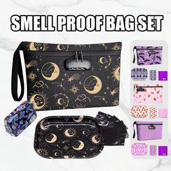 Set de regalo de Navidad: Incluye bolsa a prueba de olores con forro de fibra de carbono premium, bandeja metálica decorativa para enrollar, caja y bolsa de almacenamiento, conveniente para actividades al aire viajes. El mejor regalo para novia/novio