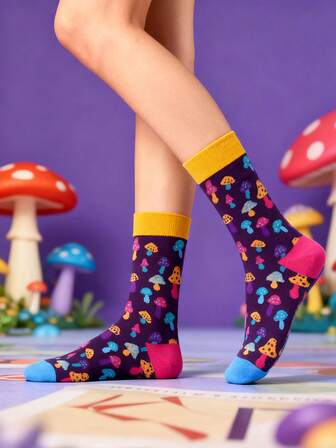 1 par de calcetines de media caña con estampado de setas y dopamina de colores para mujeres, de moda y versátiles, estilo INS