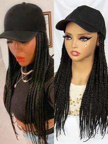 Hat Wig For Women Baseball Cap With Braided Hair Attached Synthetic Box Braid Wig Hat Adjustable Cap With Braids For Daily Outdoor Use - Black - View 2