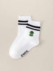 Marvel 1/5 双，Thor 图案儿童袜，荷叶边袜，黑白条纹中筒袜，男女童短袜，柔软透气短袜，防滑乐福袜，可爱卡通短袜，休闲风格，日常穿着 - 彩色 - 查看 10